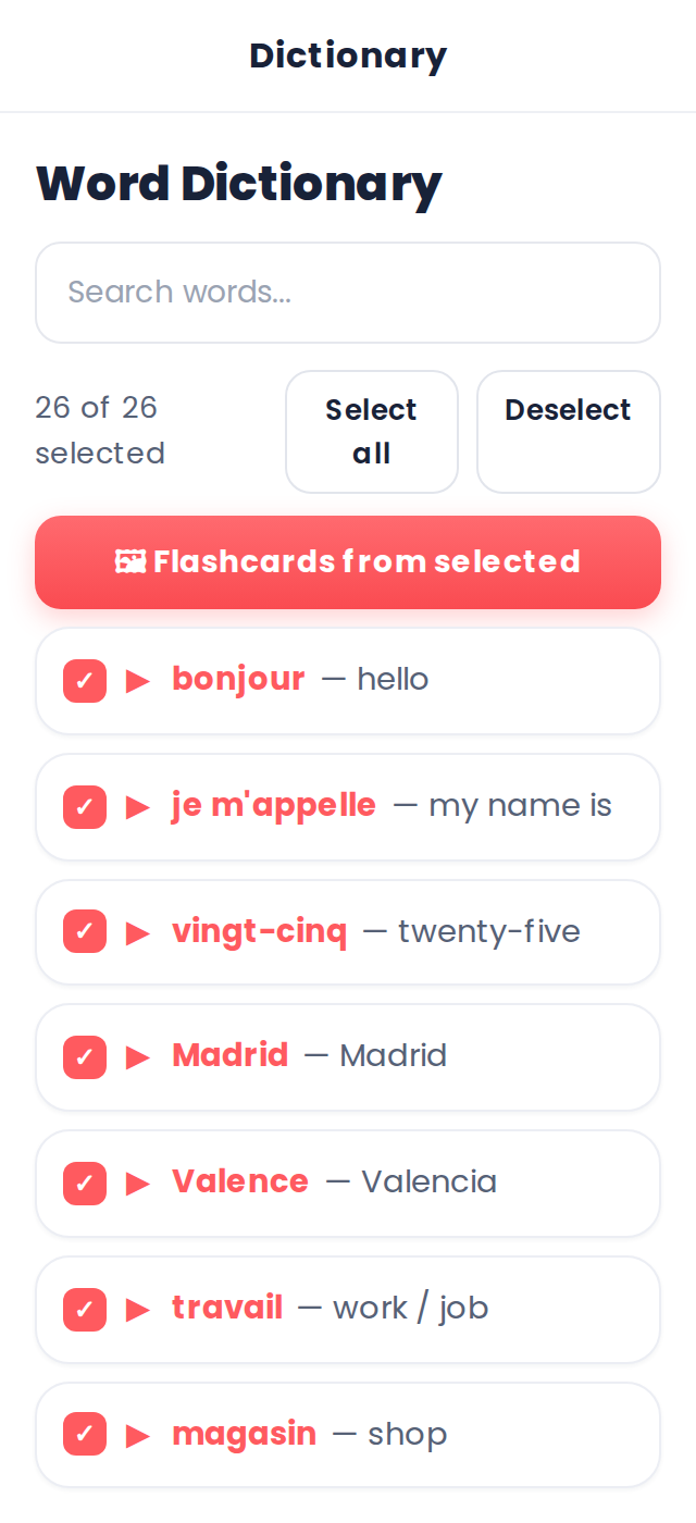 Dictionary screen
